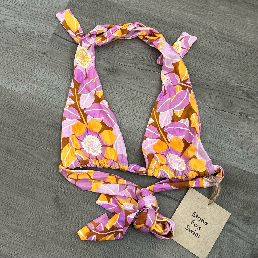 NWT Stone fox retro bloom bikini‎ Halter Top size Small purple orange pink swim